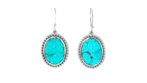 Carved Turquoise Floral Drop Earrings in Sterling Silver