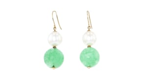 Carved Jade and 10-11mm Cultured Pearl Drop Earrings in 14kt Yellow Gold