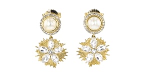 7.5-8mm Cultured Pearl and 7.50 ct. t.w. White Topaz Drop Earrings in 18kt Gold Over Sterling