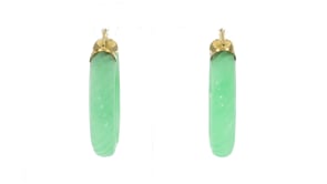 Carved Jade Hoop Earrings with 14kt Yellow Gold