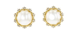 10.5-11mm Cultured Pearl and .60 ct. t.w. White Topaz Earrings in 18kt Gold Over Sterling