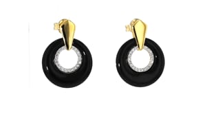 Onyx and .12 ct. t.w. Diamond Earrings in 18kt Gold Over Sterling
