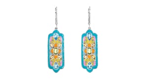 1.60 ct. t.w. Multi-Gemstone and Multicolored Enamel Floral Drop Earrings in Sterling Silver