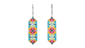 .50 ct. t.w. Swiss and London Blue Topaz Floral Drop Earrings with Multicolored Enamel in Sterling Silver