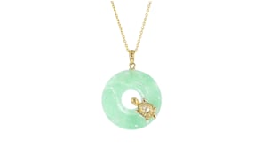 Carved Jade and Mother-of-Pearl Turtle Pendant in 14kt Yellow Gold