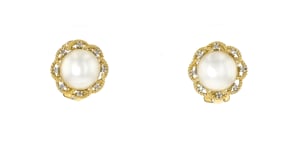11-11.5mm Cultured Mabe Pearl Earrings with .11 ct. t.w. Diamonds in 18kt Gold Over Sterling