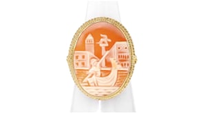 Italian Orange Shell Venetian Gondola Cameo Ring in 18kt Gold Over Sterling