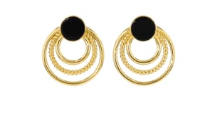Onyx Triple-Circle Drop Earrings in 18kt Gold Over Sterling