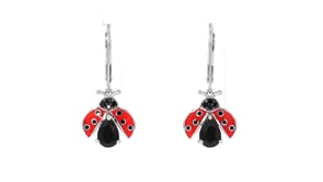 1.89 ct. t.w. Black Spinel Ladybug Drop Earrings with Red and Black Enamel in Sterling Silver