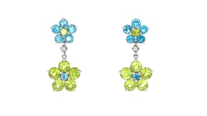 2.60 ct. t.w. Peridot and 1.40 ct. t.w. Swiss Blue Topaz Floral Drop Earrings with White Topaz in Sterling Silver