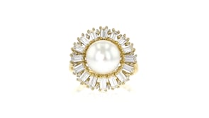 10-10.5mm Cultured Pearl and 2.28 ct. t.w. CZ Ring in 18kt Gold Over Sterling