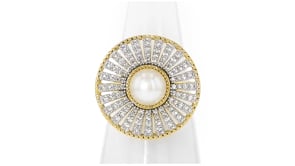 8-8.5mm Cultured Pearl and 1.00 ct. t.w. White Zircon Ring in 18kt Gold Over Sterling