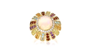 Opal and 1.60 ct. t.w. Multi-Gemstone Ring in 18kt Gold Over Sterling