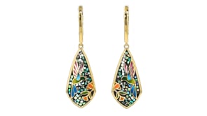 Multicolored Enamel and Abalone Shell Hummingbird Mosaic Drop Earrings in 18kt Gold Over Sterling