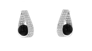 Black Agate and 1.50 ct. t.w. White Topaz Twisted Hoop Earrings in Sterling Silver
