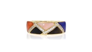 Carved Multi-Gemstone Geometric Ring with .10 ct. t.w. White Zircons in 18kt Gold Over Sterling