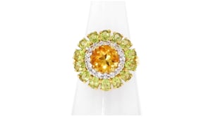 1.60 Carat Citrine, 2.10 ct. t.w. Peridot and .30 ct. t.w. White Topaz Ring in 18kt Gold Over Sterling