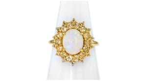 Opal and 1.00 ct. t.w. Citrine Ring in 18kt Gold Over Sterling