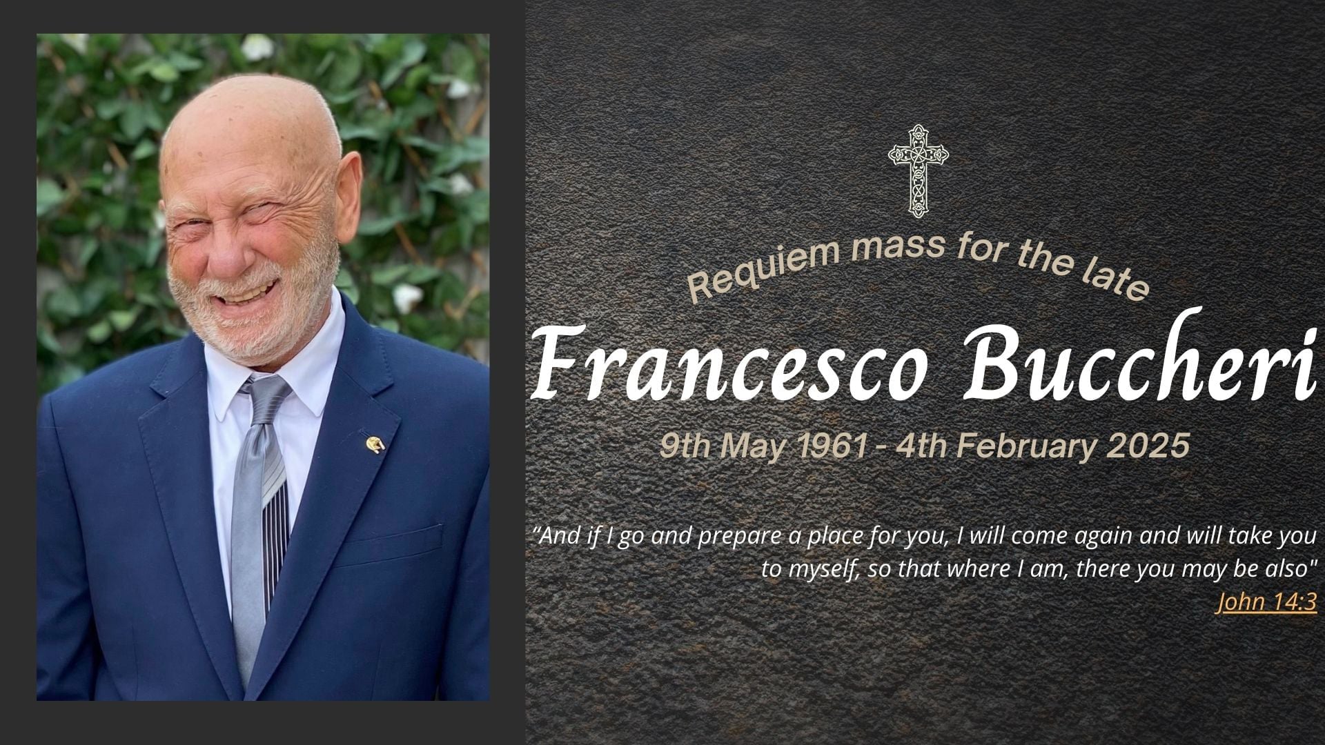 Funeral livestream of the late Francesco Buccheri