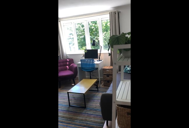 Video 1: a large room, with living room and workplace corner