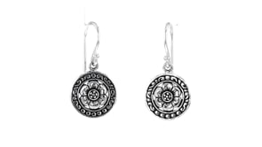 Sterling Silver Bali-Style Flower Disc Drop Earrings