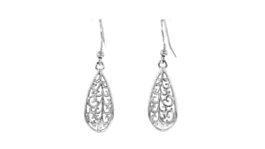 Sterling Silver Filigree Openwork Teardrop Earrings