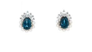 1.70 ct. t.w. London Blue Topaz and 2mm Cultured Pearl Earrings with .30 ct. t.w. White Topaz in Sterling Silver