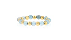 Aquamarine Bead Stretch Ring with 14kt Yellow Gold