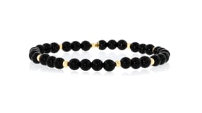 5mm Onyx Bead Stretch Bracelet with 14kt Yellow Gold