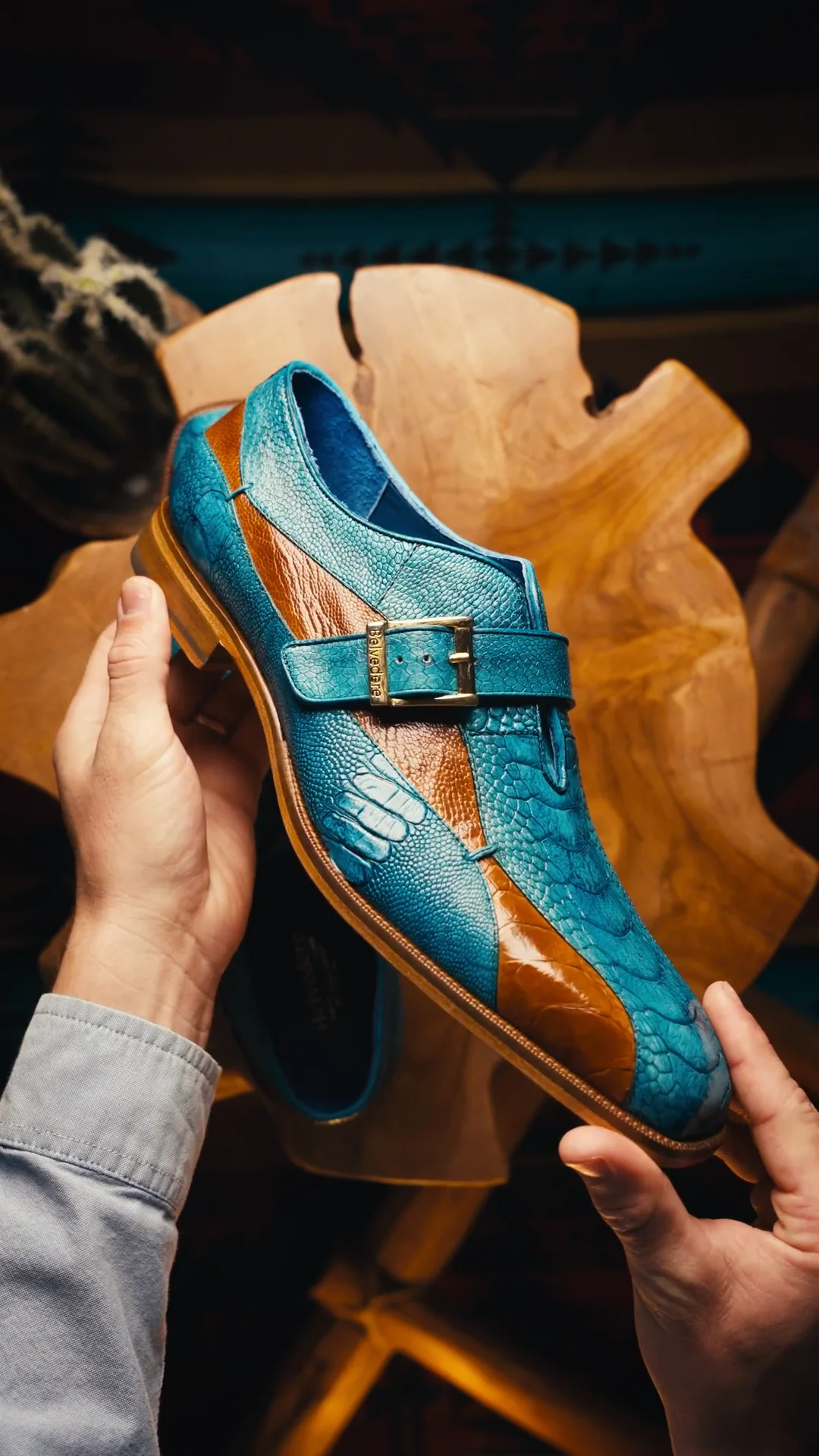 Belvedere Marte Genuine Ostrich Shoes Antique Ocean / Antique