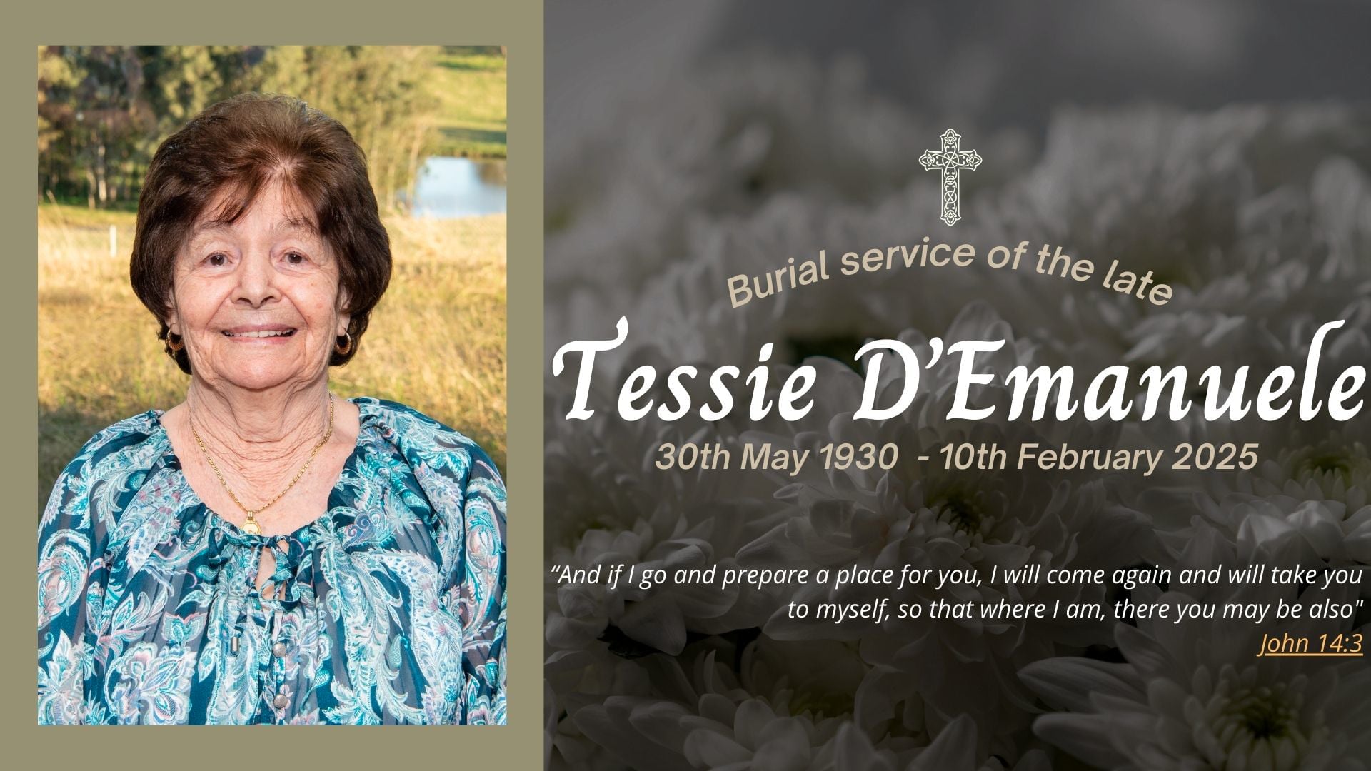 CEMETERY: Funeral livestream of the late Tessie Demanuele