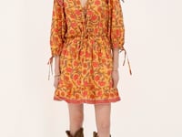 Yellow dress with floral print & ruffles | My Jewellery