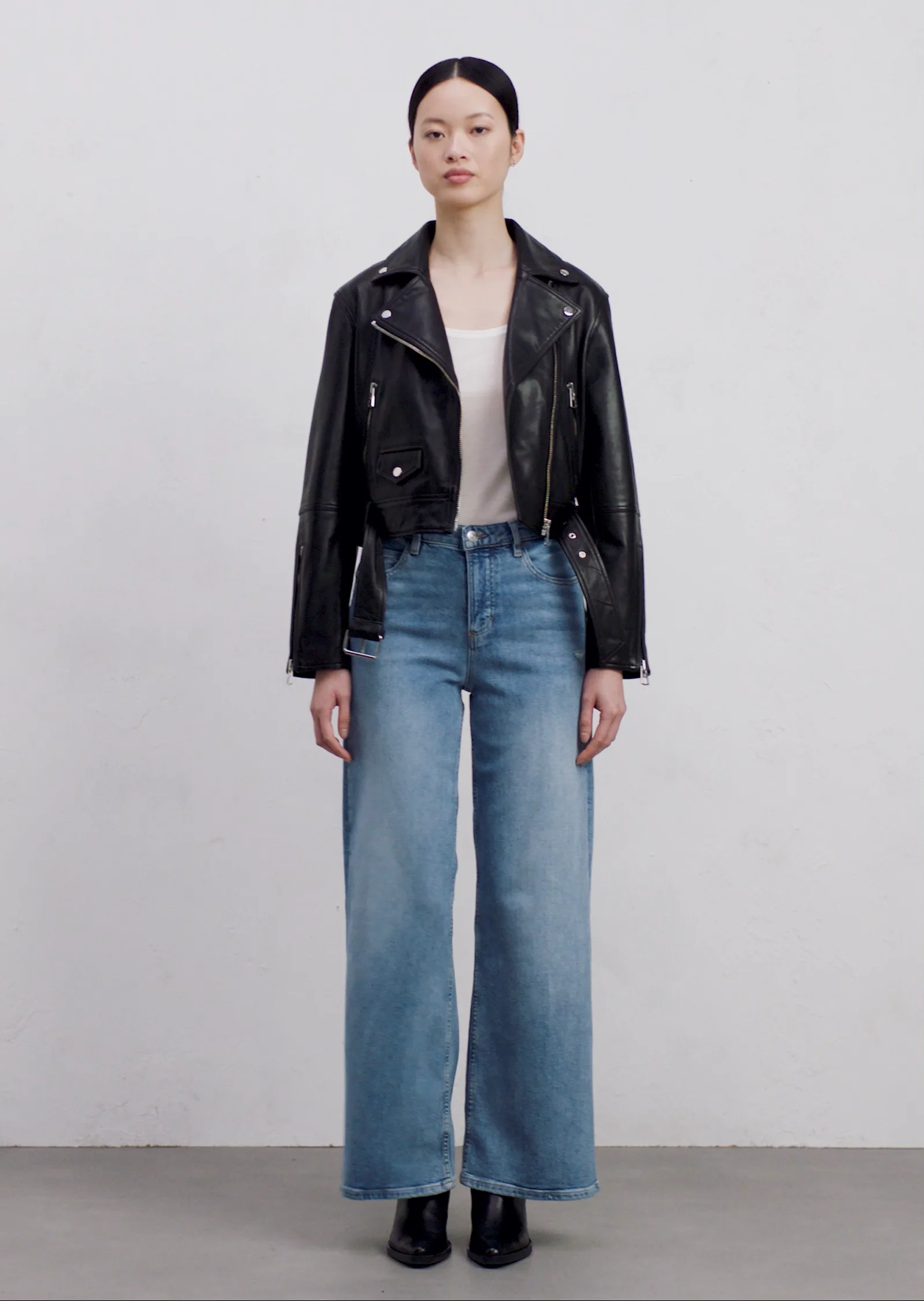 【SPERONE】23FW★ Lambskin cropped biker jacket Genuine Soft Lambskin Leather Cropped Motor Biker Jacket