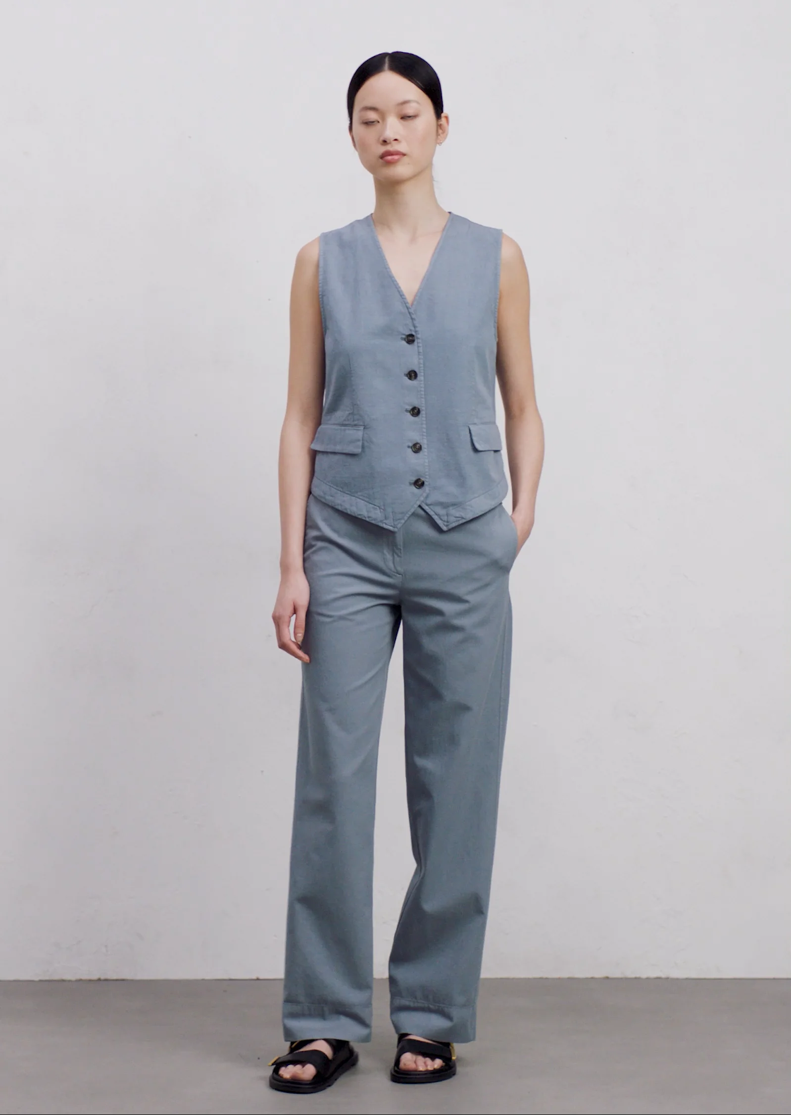 little suzie Linen Cotton Mix Color Vest トップス
