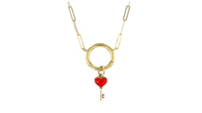 Red Enamel Heart Key Charm in 14kt Yellow Gold