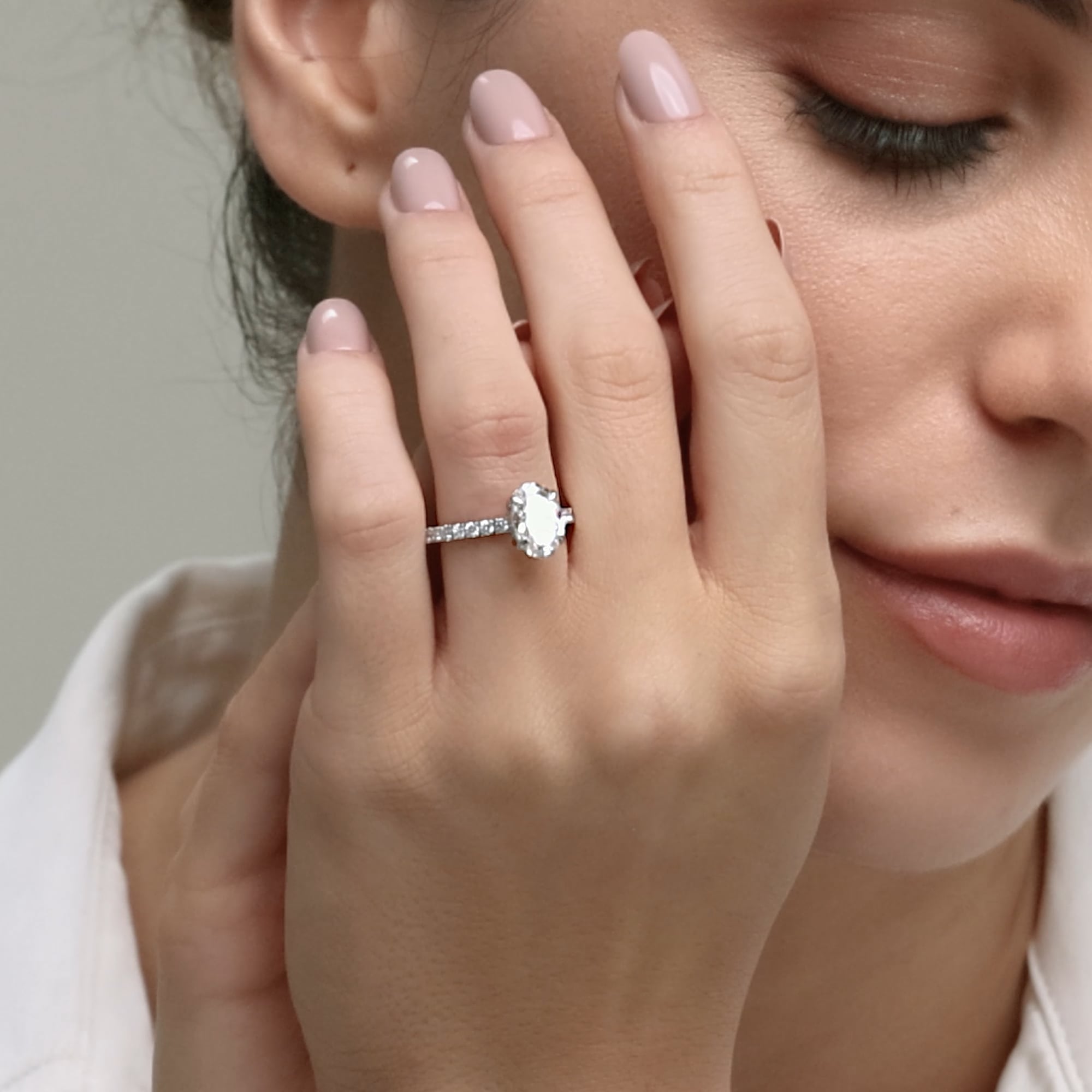 product video 2 for 3 3/4 ctw Oval Lab Grown Diamond Hidden Halo Bridal Set