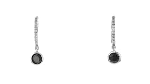 .98 ct. t.w. Black Diamond and .22 ct. t.w. White Diamond Hoop Drop Earrings in Sterling Silver