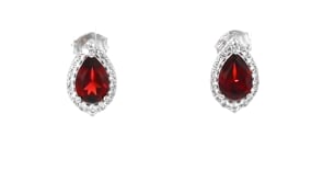 2.60 ct. t.w. Garnet and .40 ct. t.w. White Topaz Jewelry Set: Earrings and Pendant Necklace in Sterling Silver
