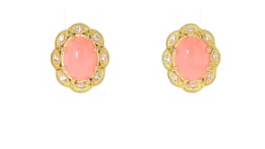 Pink Coral and .10 ct. t.w. White Zircon Earrings in 18kt Gold Over Sterling