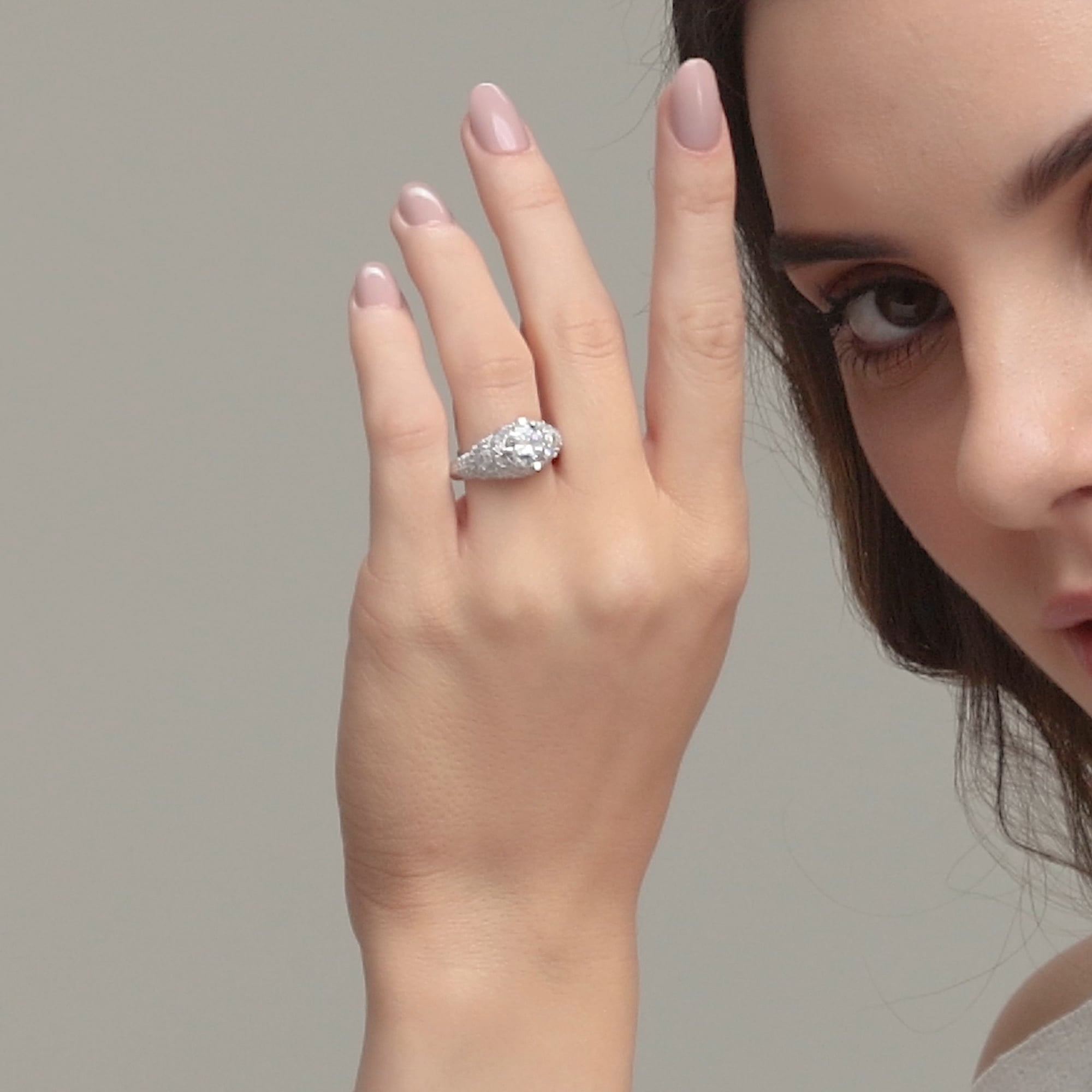 product video 2 for 2 1/2 ctw Round Lab Grown Diamond Vintage Inspired Old Mine Cut Edwardian Style Engagement Ring