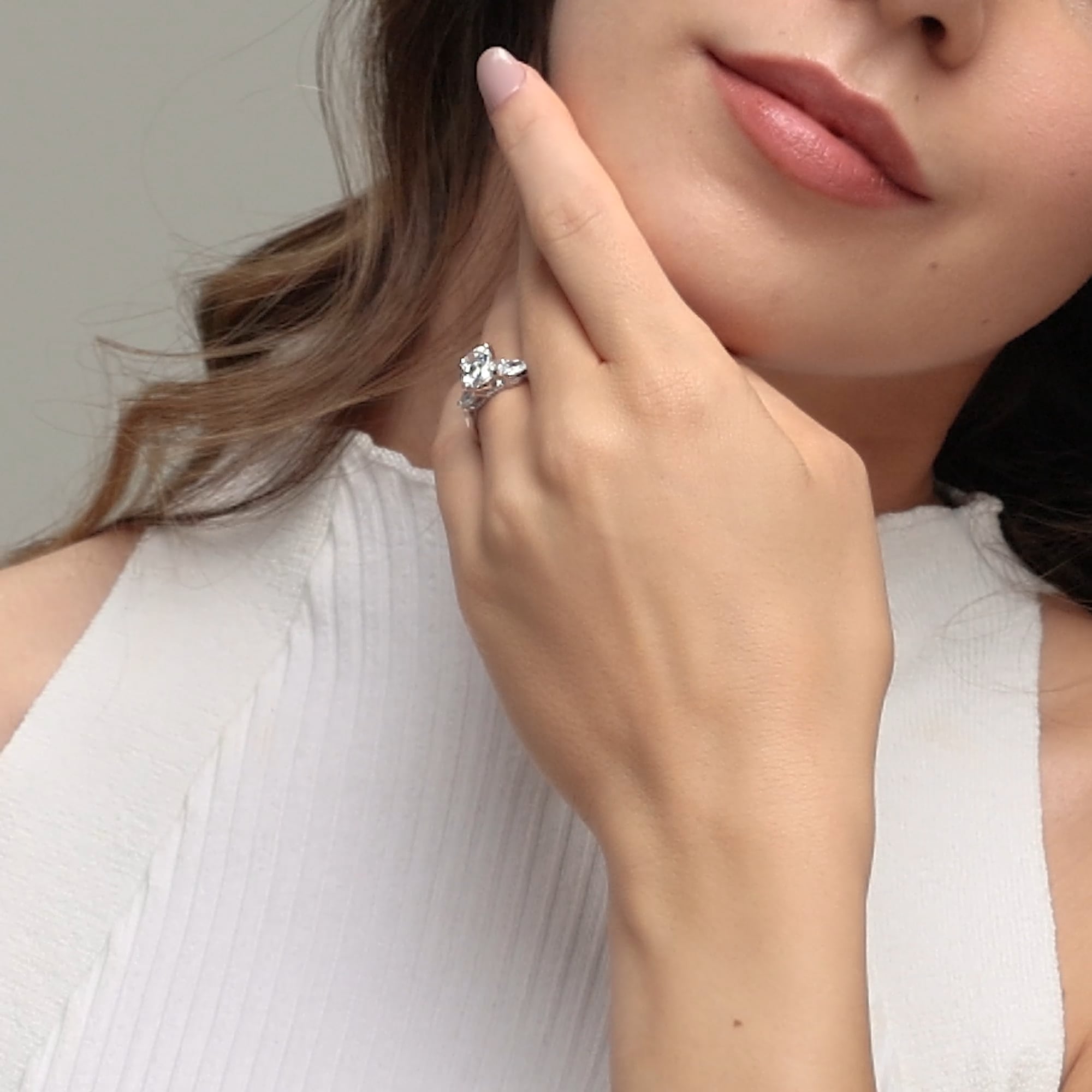 2 2/3 ctw Oval Lab Grown Diamond Engagement Ring with Pear Side Accents 14K Yellow Gold, E, VS1