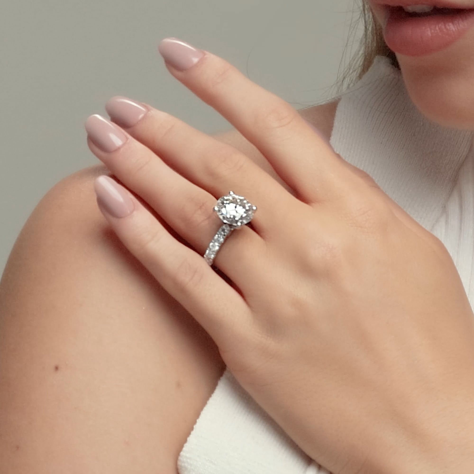 product video 2 for 7 ctw Round Lab Grown Diamond Engagement Ring with Split Prong Side Accents