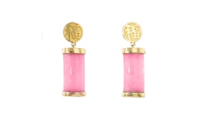 Pink Jade Good Fortune Drop Earrings in 18kt Gold Over Sterling