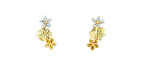 .30 ct. t.w. Multi-Gemstone Jewelry Set: Floral Studs and Ear Climber Jackets in 18kt Gold Over Sterling