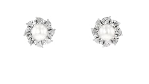 5-6mm Cultured Pearl and 1.30 ct. t.w. CZ Jewelry Set: Halo Earrings and Necklace in Sterling Silver