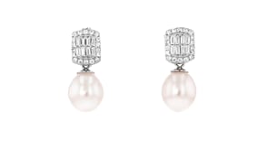 Italian 7.5-8mm Cultured Pearl and .20 ct. t.w. CZ Drop Earrings in Sterling Silver
