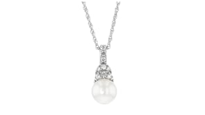 7-7.5mm Cultured Pearl and .50 ct. t.w. White Topaz Jewelry Set: Pendant Necklace and Ring in Sterling Silver