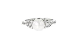 7-7.5mm Cultured Pearl and .50 ct. t.w. White Topaz Jewelry Set: Pendant Necklace and Ring in Sterling Silver