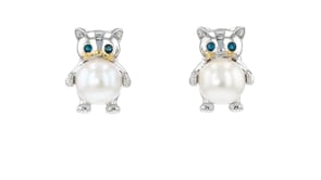 8-8.5mm Cultured Pearl Cat Earrings with London Blue Topaz in Sterling Silver and 18kt Gold Over Sterling