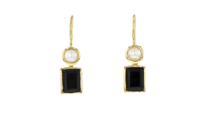 Onyx and 4.5-5mm Cultured Pearl Drop Earrings in 18kt Gold Over Sterling